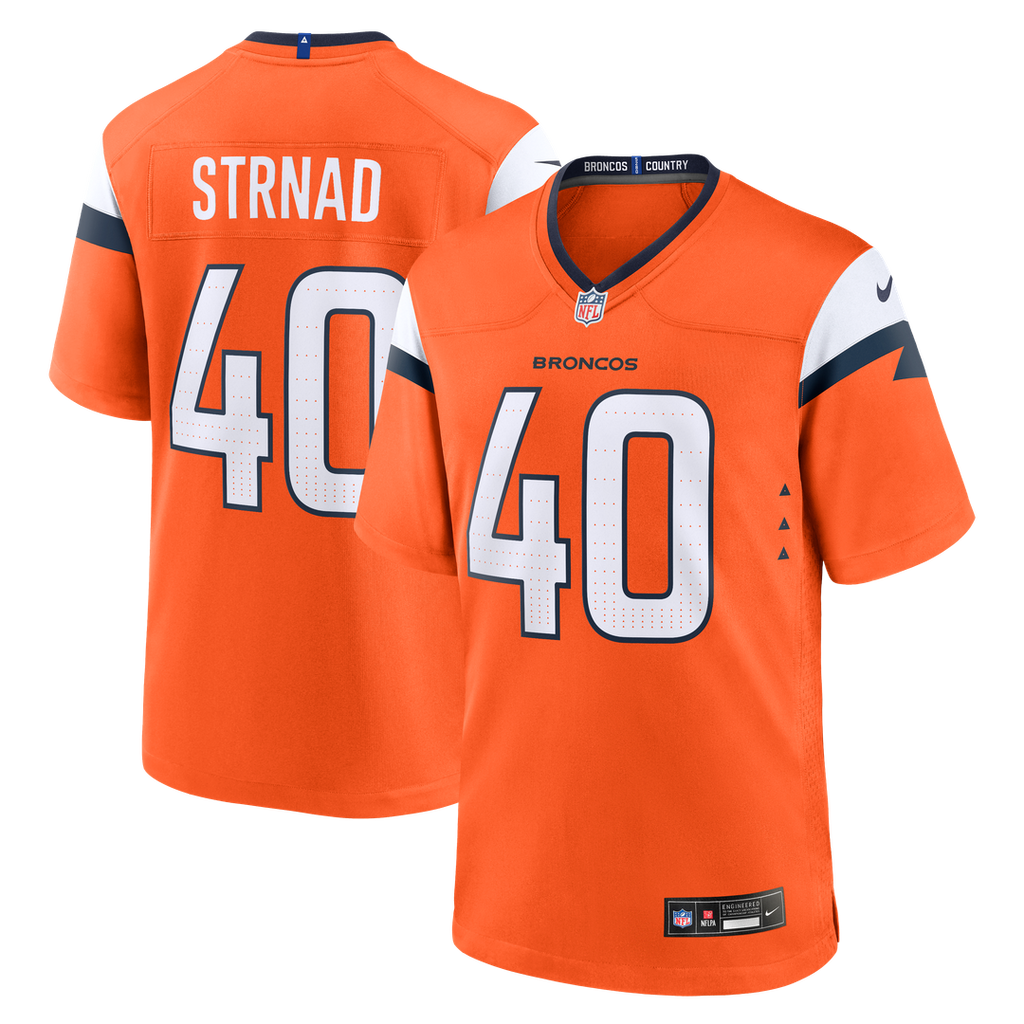 Denver Broncos Justin Strnad Nike Orange Team Game Jersey product image 1, provided for visual reference and product detail