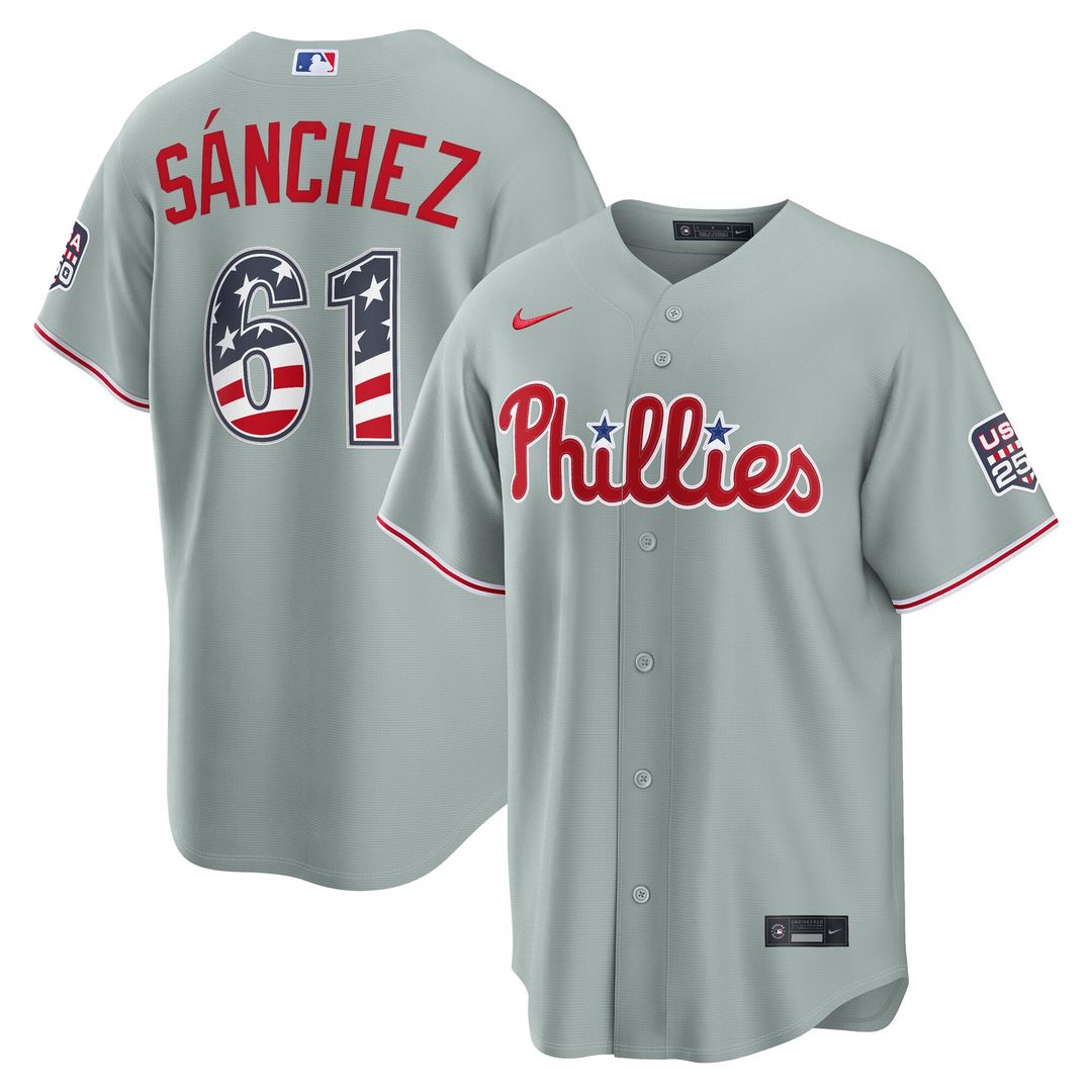Fourth of July Philadelphia Phillies Cristopher Sanchez Nike Gray USA 250 Stadium Jersey product image 1, provided for