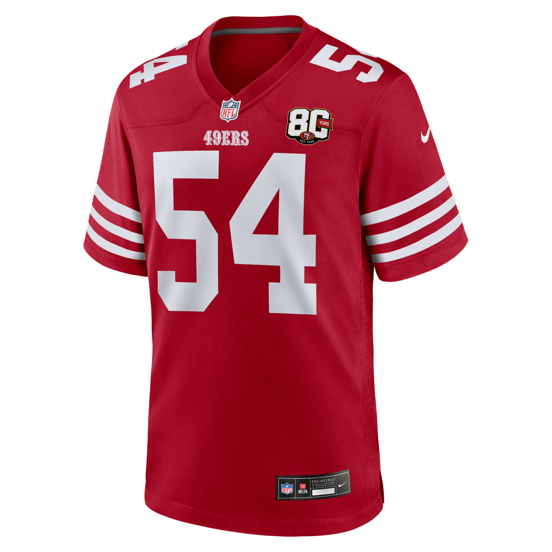 San Francisco 49ers Fred Warner Nike Scarlet 80th Anniversary Game Jersey product image 16, provided for visual reference