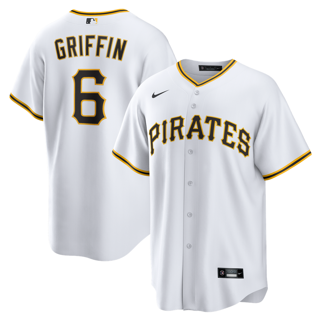 Pittsburgh Pirates Konnor Griffin Nike White Home Replica Jersey product image 1, provided for visual reference and product