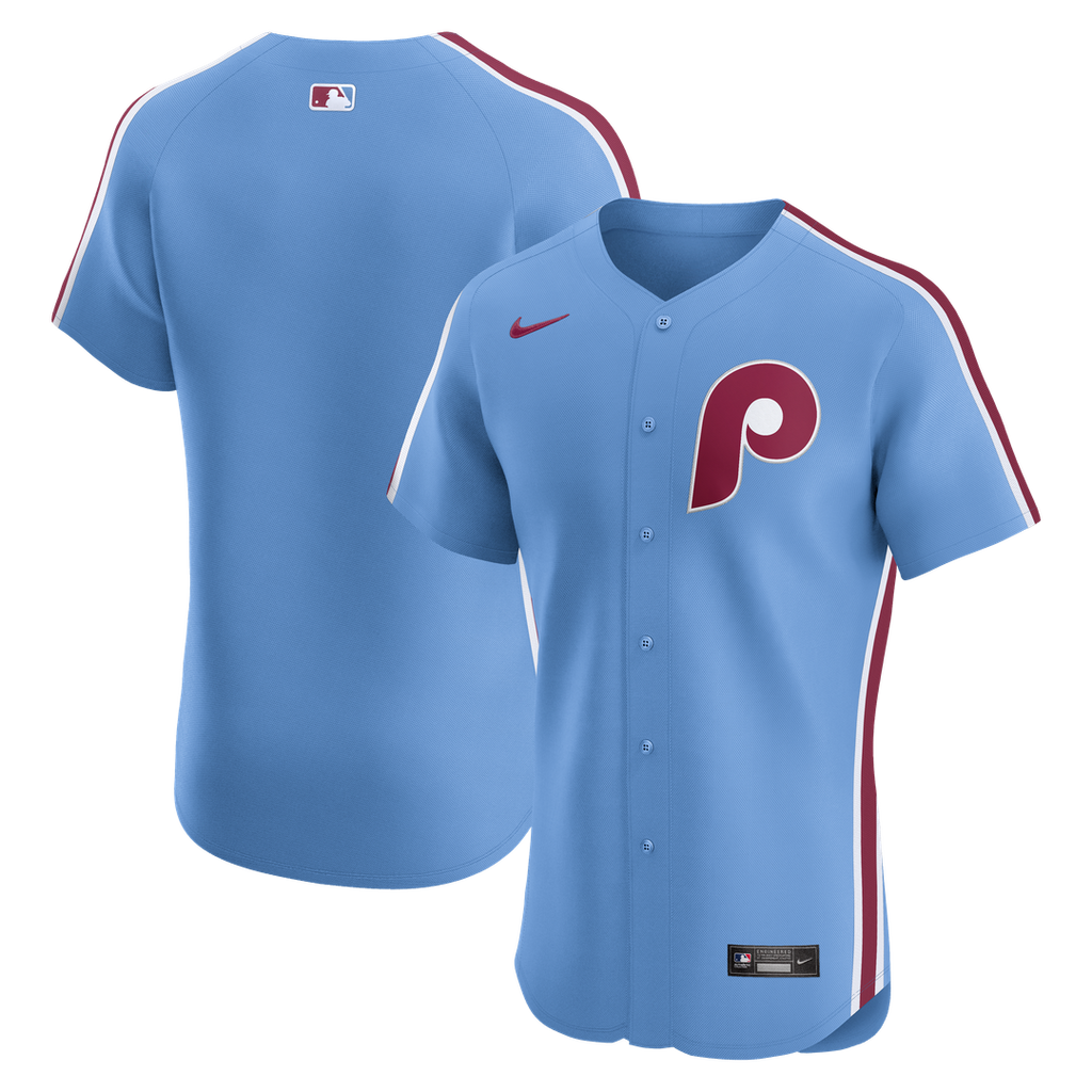 Philadelphia Phillies Nike Light Blue Alternate Elite Jersey product image 1, provided for visual reference and product