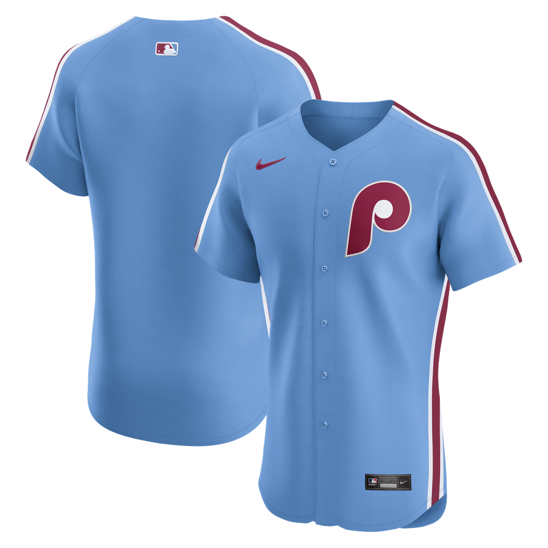 Philadelphia Phillies Nike Light Blue Alternate Elite Jersey product image 1, provided for visual reference and product