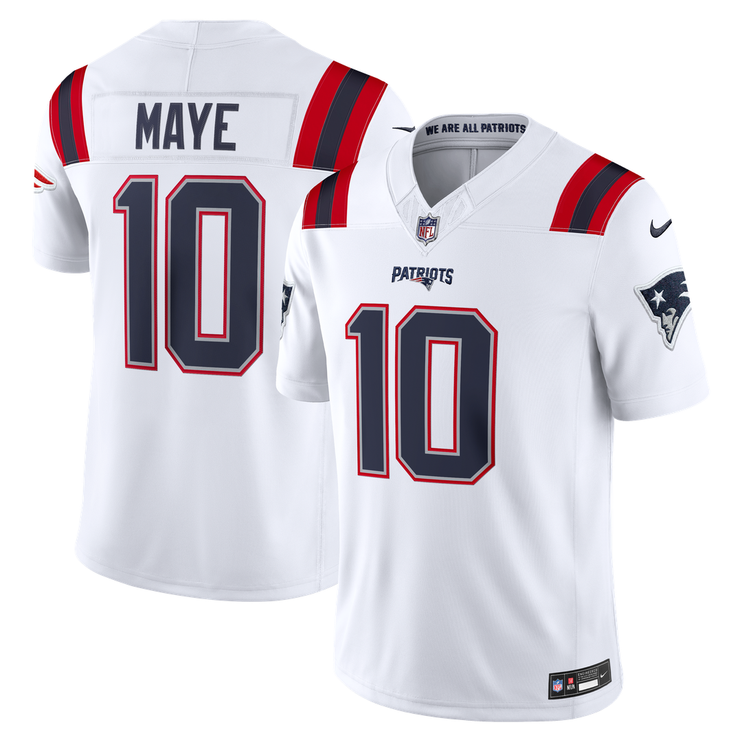 New England Patriots Drake Maye Nike White Vapor F.U.S.E. Stitched Limited Jersey product image 4, provided for visual