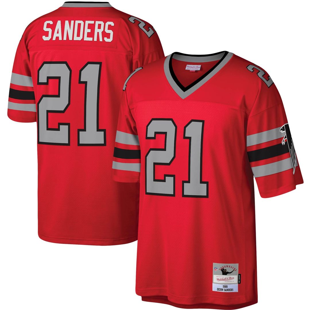 Atlanta Falcons Deion Sanders Mitchell & Ness Red Legacy Replica Jersey product image 1, provided for visual reference and