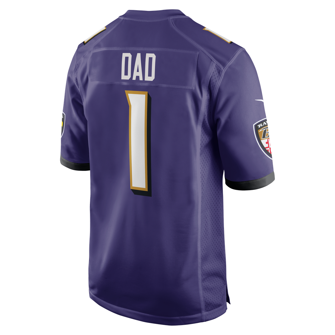Baltimore Ravens Number 1 Dad Nike Purple Game Jersey product image 3, provided for visual reference and product detail