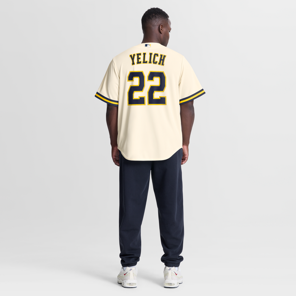 Milwaukee Brewers Christian Yelich Nike Cream Home Replica Jersey product image 5, provided for visual reference and product