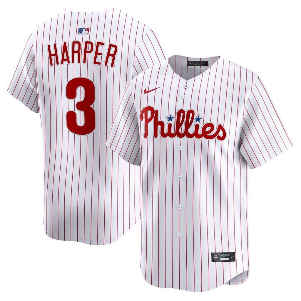 Philadelphia Phillies Bryce Harper Nike White Home Limited Player Jersey product image 1, provided for visual reference and