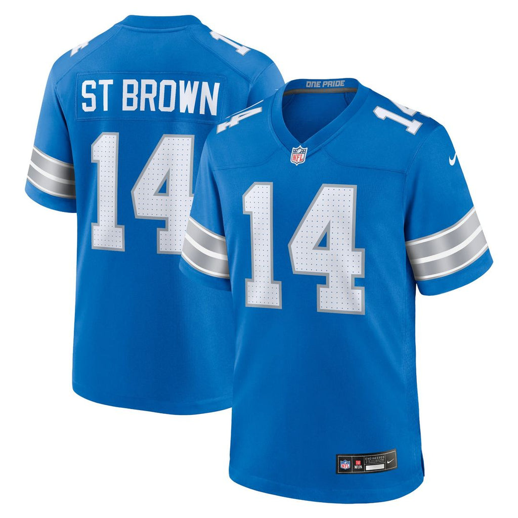 Detroit Lions Amon-Ra St. Brown Nike Blue Game Jersey product image 1, provided for visual reference and product detail
