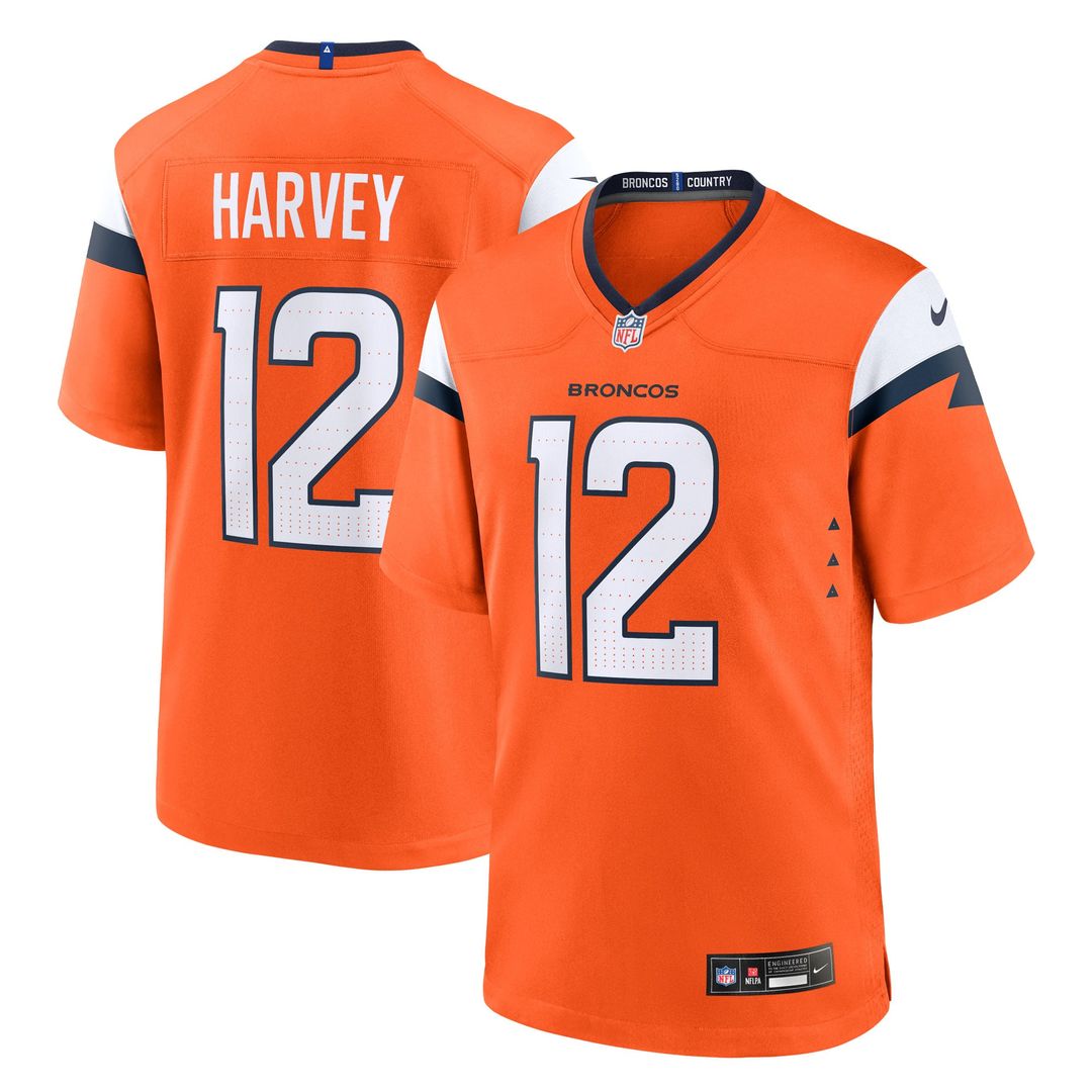 Denver Broncos RJ Harvey Nike Orange Team Game Jersey product image 1, provided for visual reference and product detail