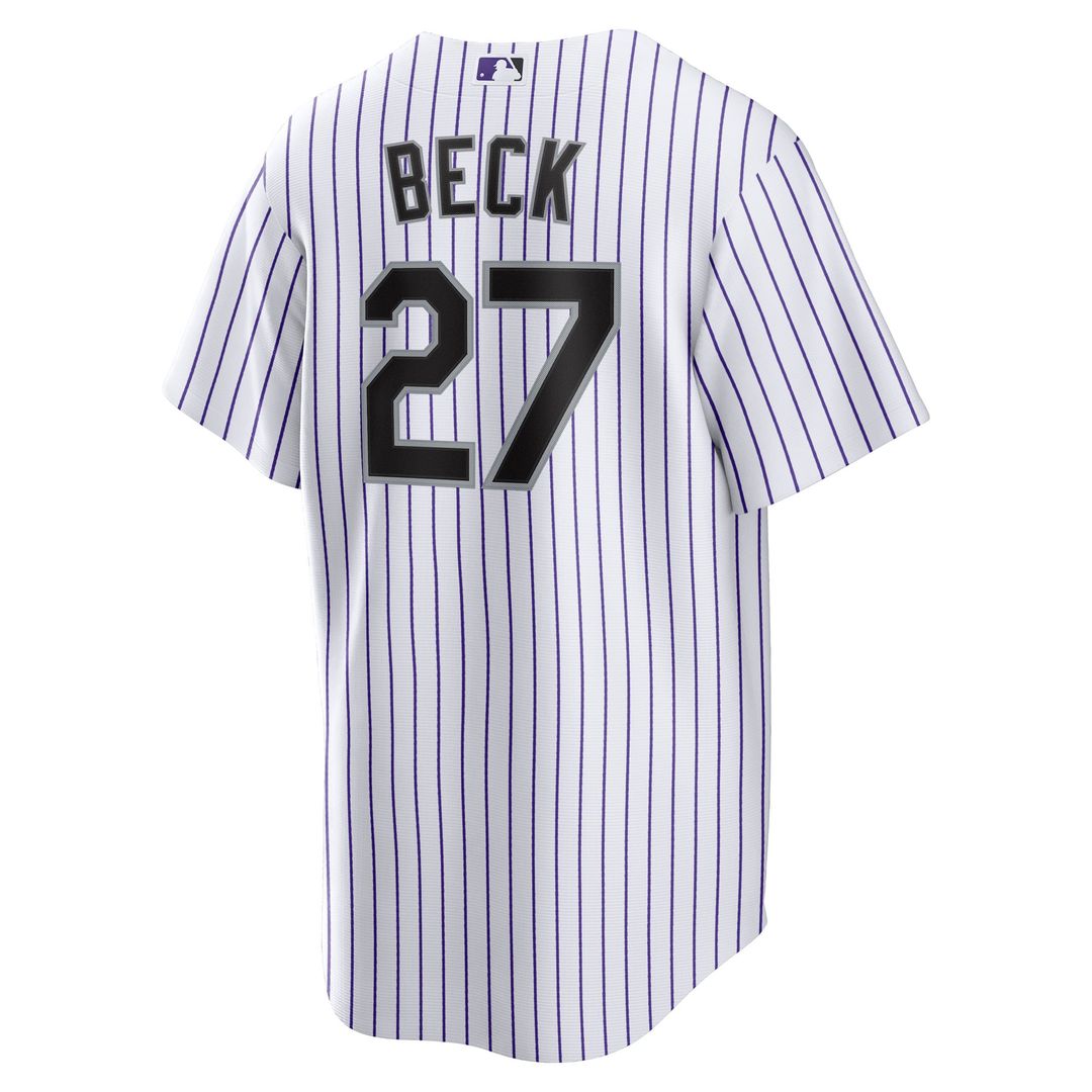 Colorado Rockies Jordan Beck Nike White Home Replica Jersey product image 3, provided for visual reference and product