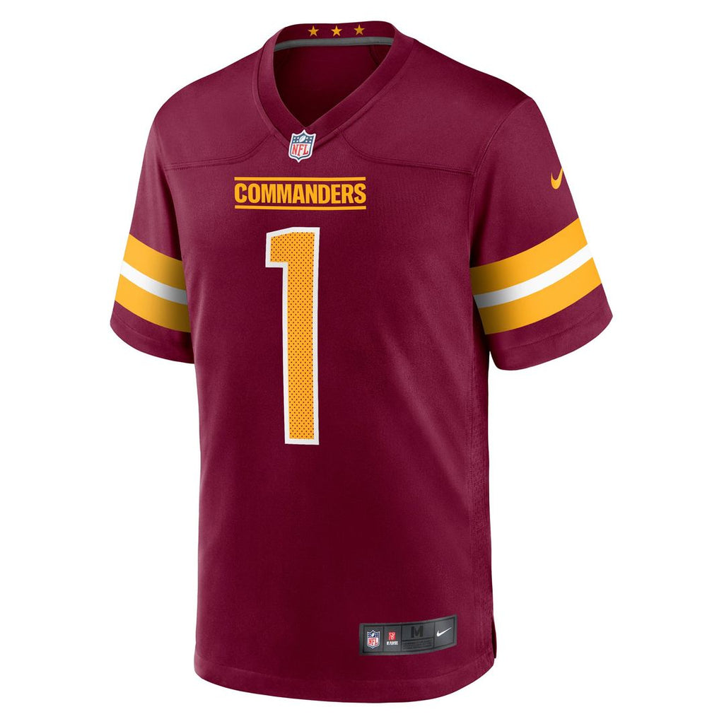 Washington Commanders Number 1 Groom Nike Burgundy Game Jersey product image 2, provided for visual reference and product