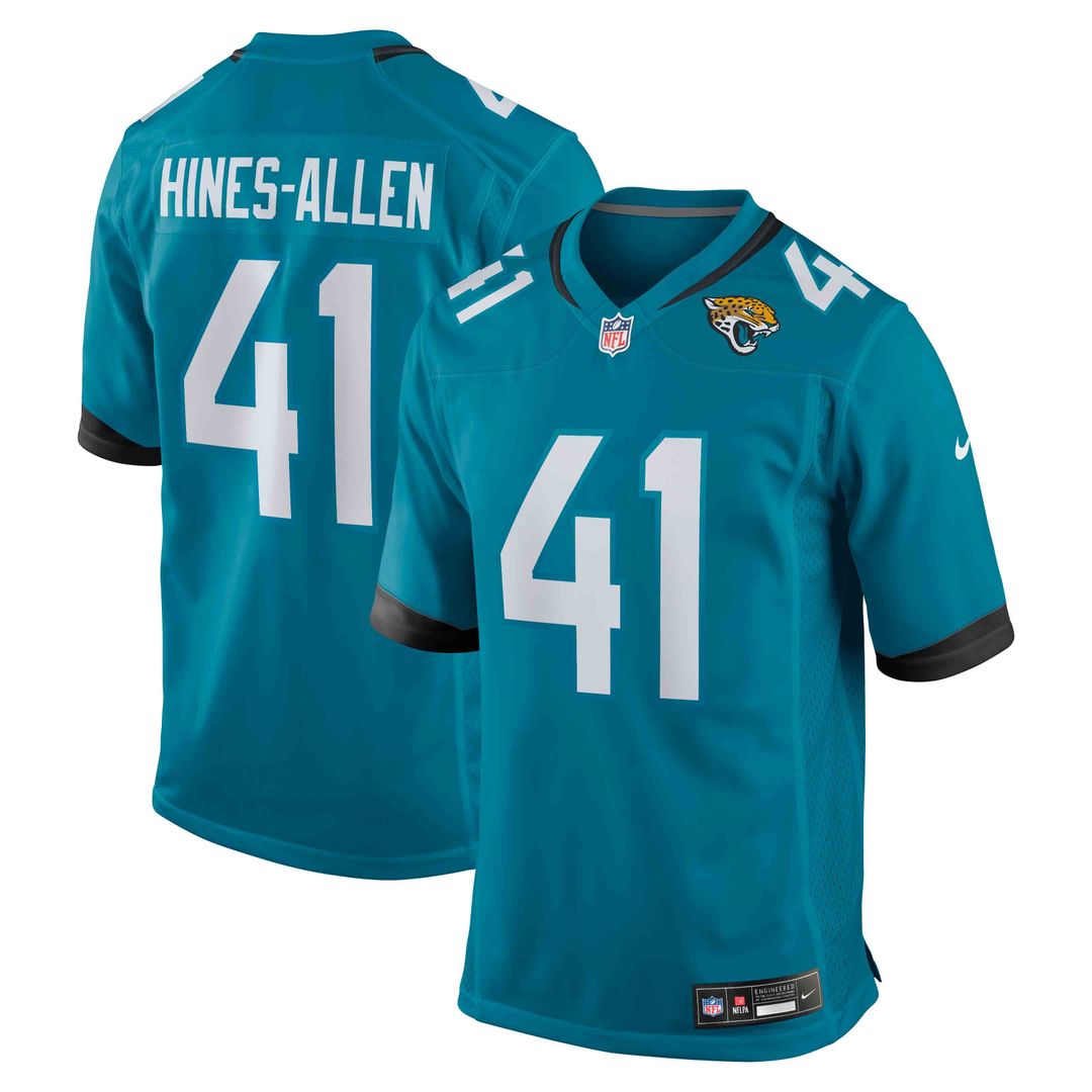 Jacksonville Jaguars Josh Hines-Allen Nike Teal Player Game Jersey product image 1, provided for visual reference and