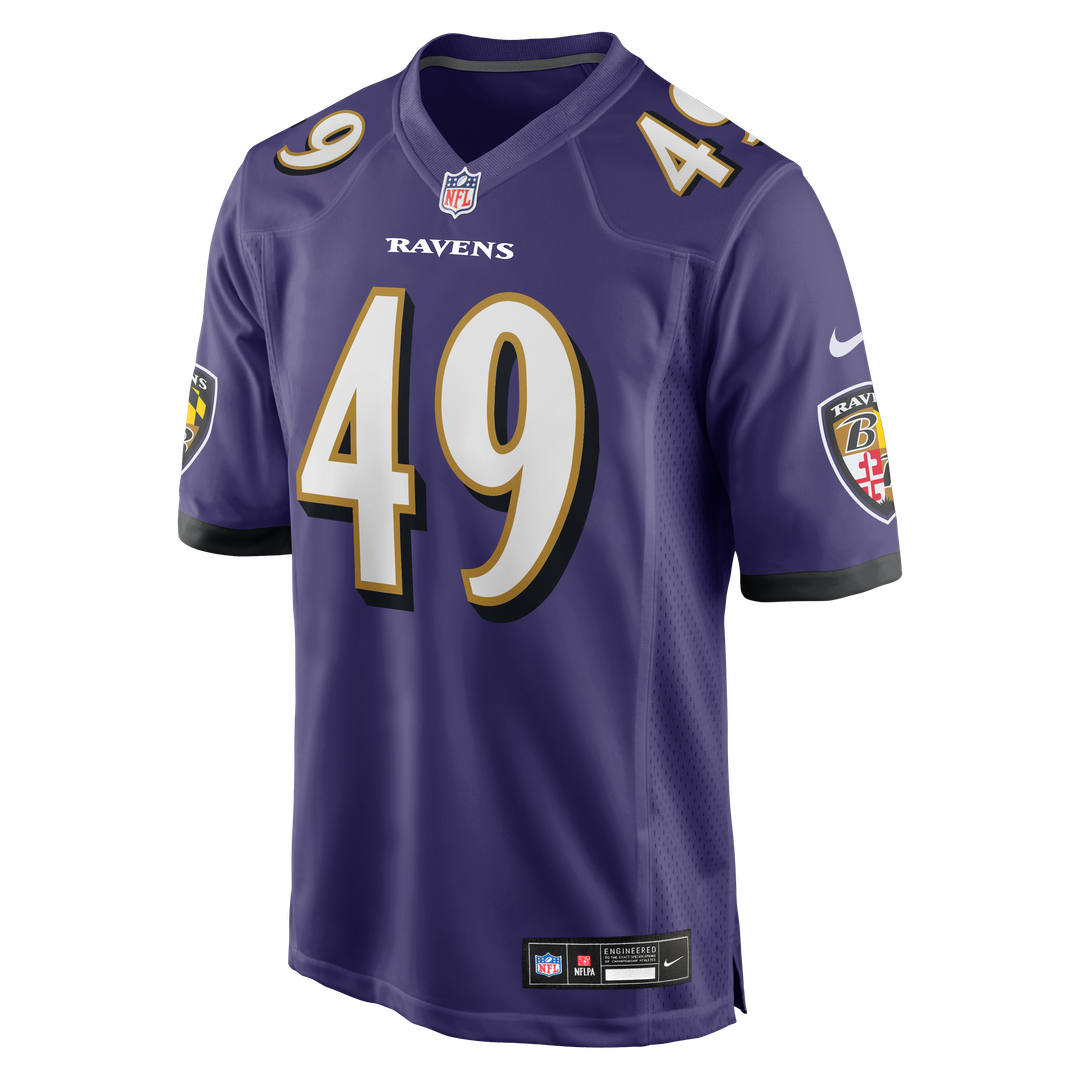 Baltimore Ravens Jay Higgins IV Nike Purple Team Game Jersey product image 2, provided for visual reference and product