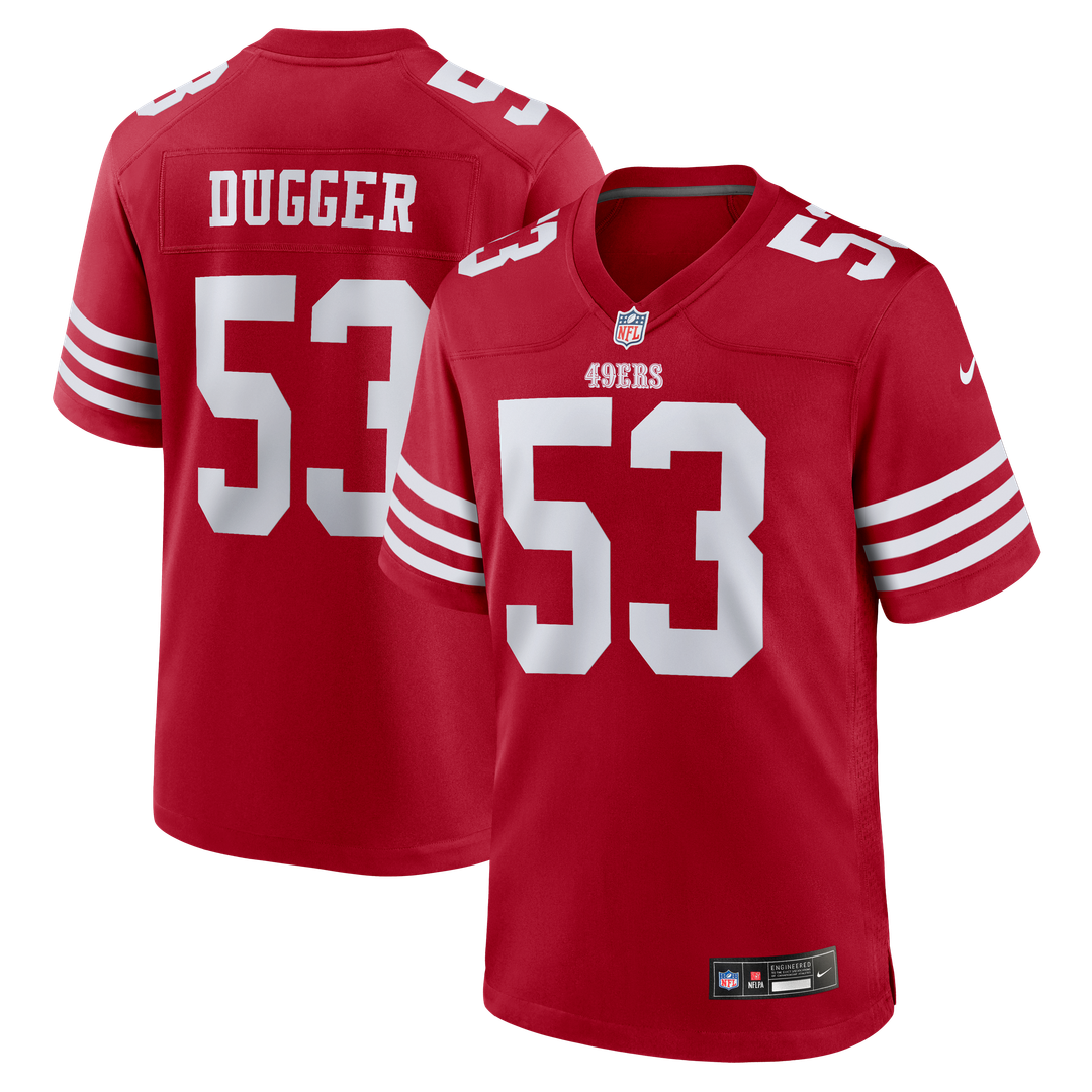 San Francisco 49ers Jaden Dugger III Nike Scarlet Team Game Jersey product image 1, provided for visual reference and