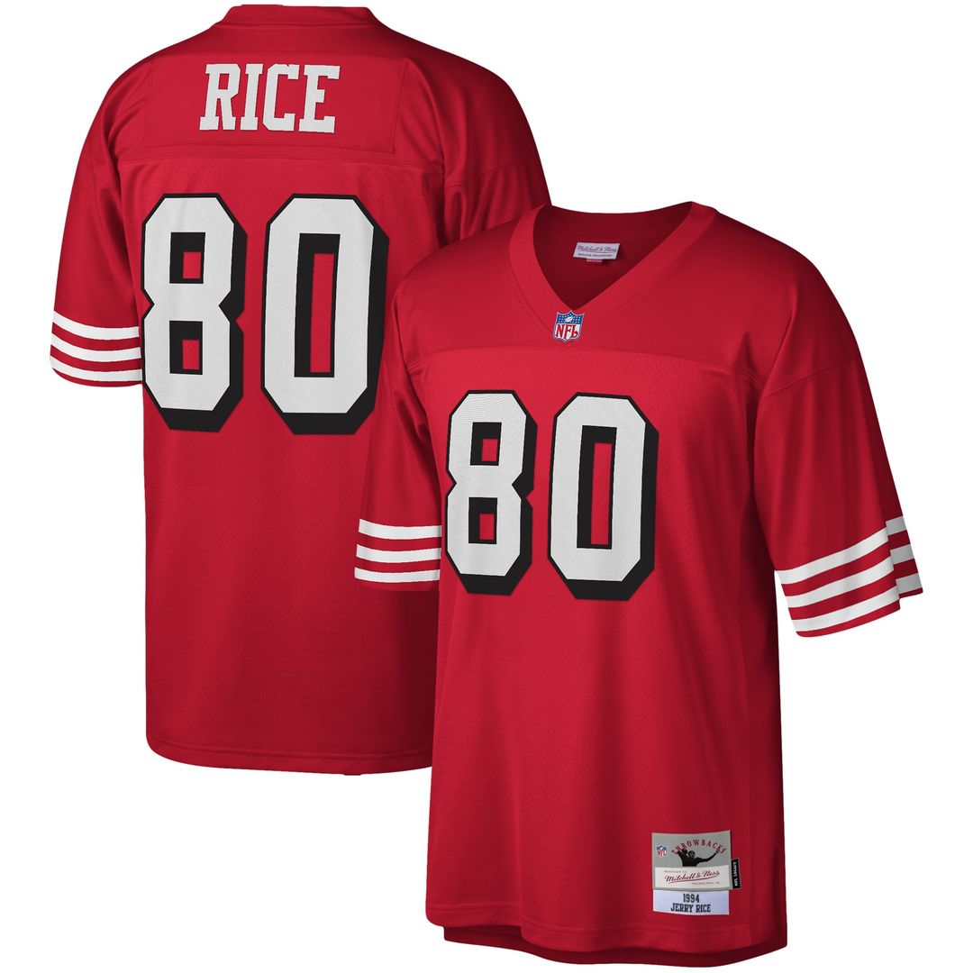 San Francisco 49ers Jerry Rice Mitchell & Ness Scarlet Legacy Replica Jersey product image 1, provided for visual reference