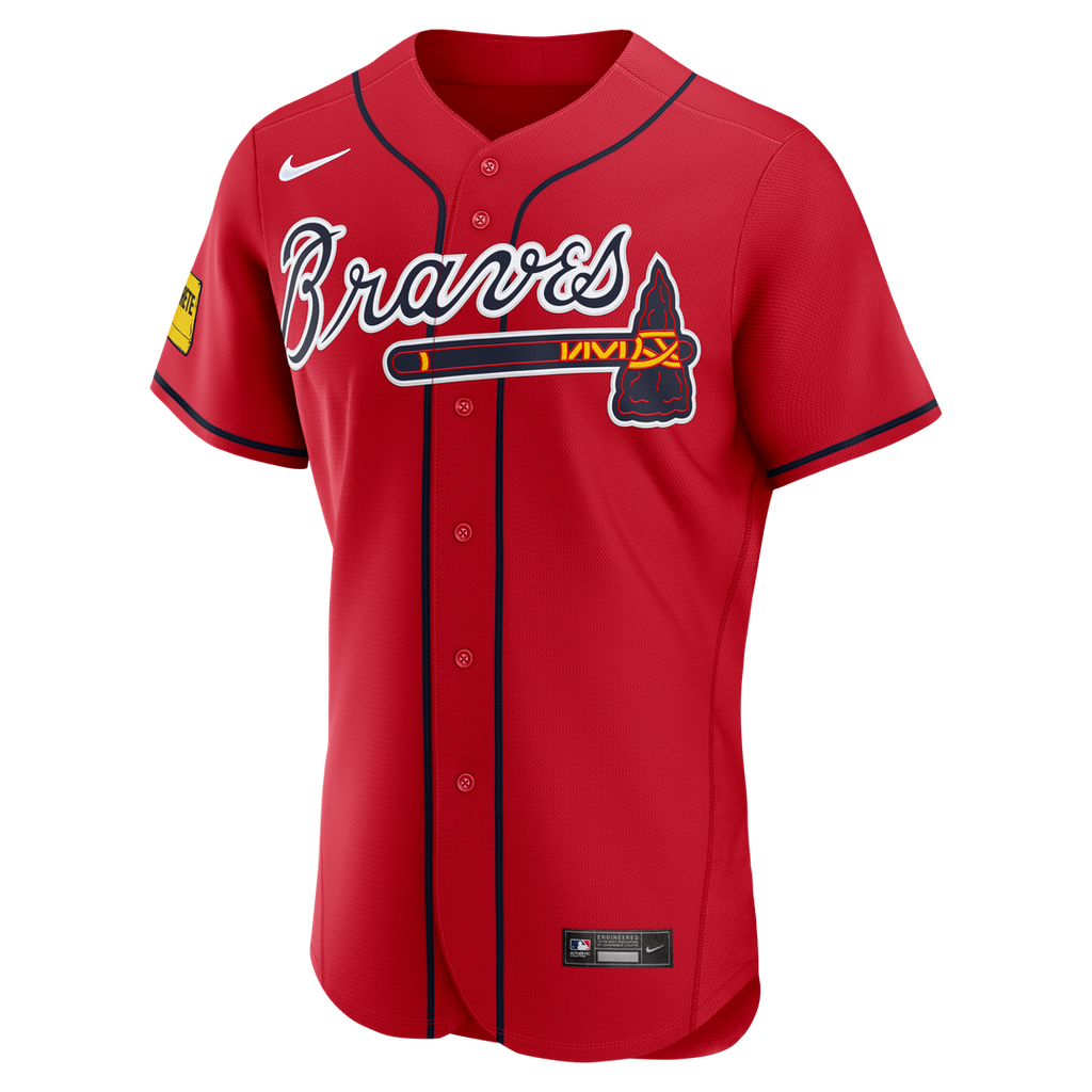 Atlanta Braves Ronald Acuña Jr. Nike Red Alternate Authentic Sponsor Patch Jersey product image 2, provided for visual