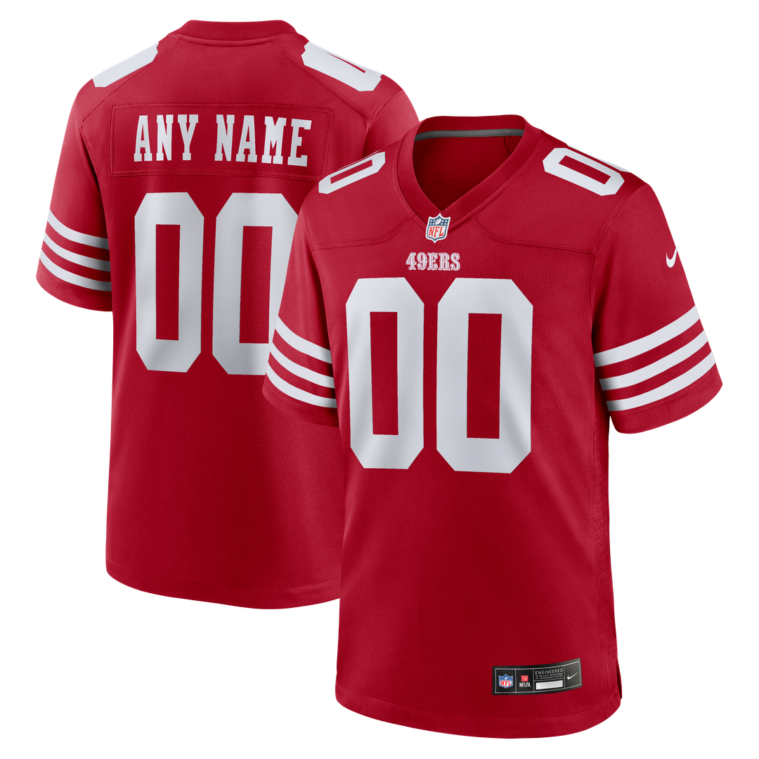 San Francisco 49ers Nike Scarlet Custom Jersey product image 1, provided for visual reference and product detail review