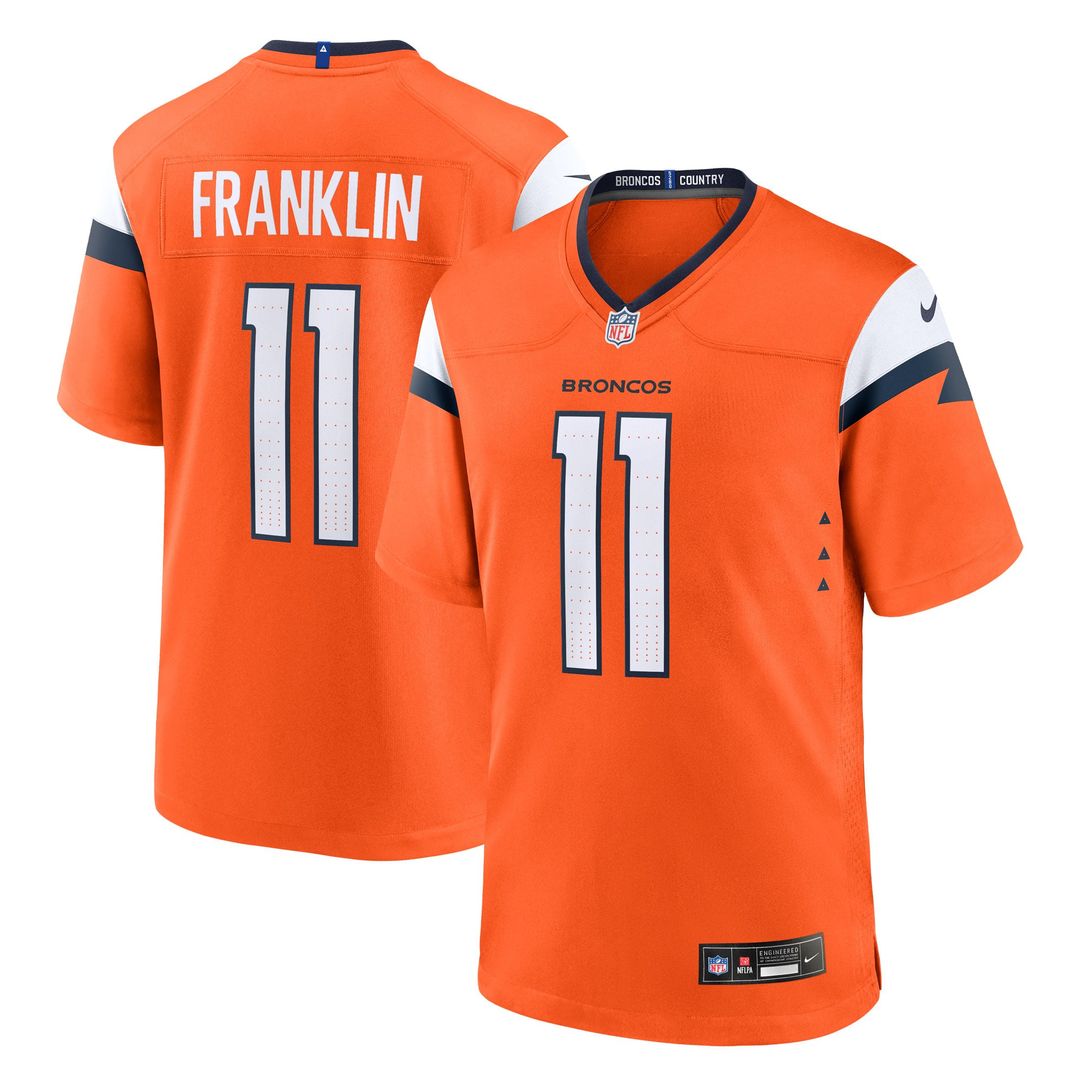 Denver Broncos Troy Franklin Nike Orange Team Game Jersey product image 1, provided for visual reference and product detail