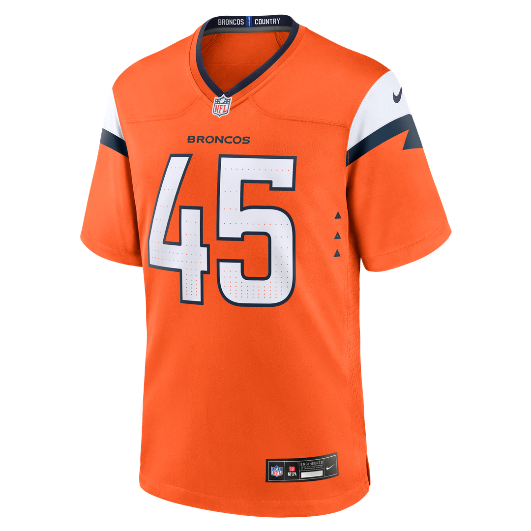 Denver Broncos Nate Adkins Nike Orange Team Game Jersey product image 2, provided for visual reference and product detail