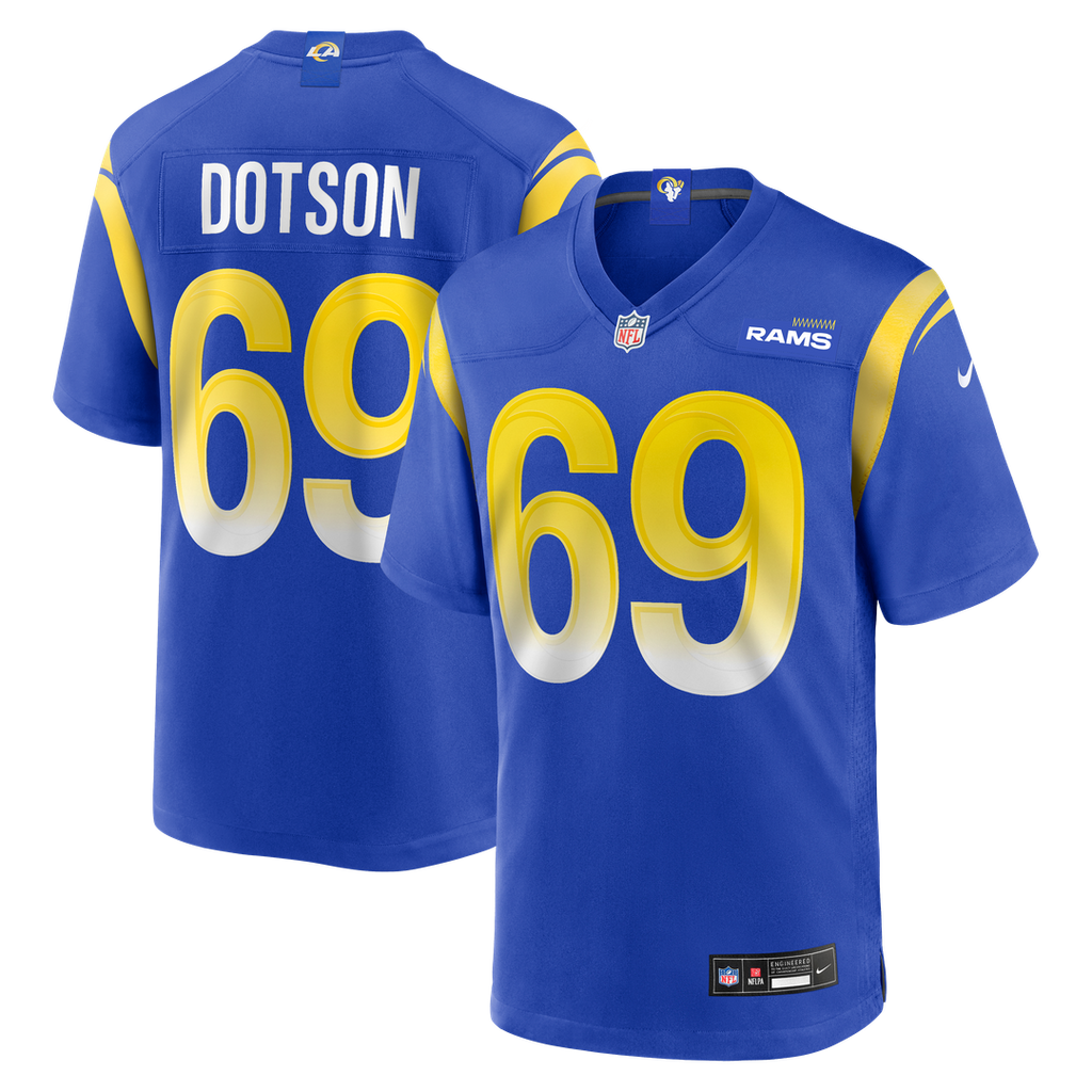 Los Angeles Rams Kevin Dotson Nike Royal Game Jersey product image 1, provided for visual reference and product detail review