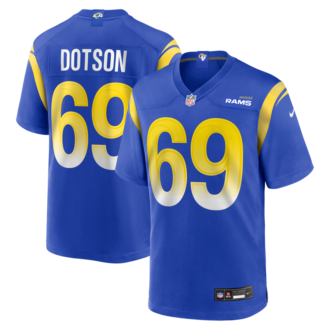 Los Angeles Rams Kevin Dotson Nike Royal Game Jersey product image 1, provided for visual reference and product detail review