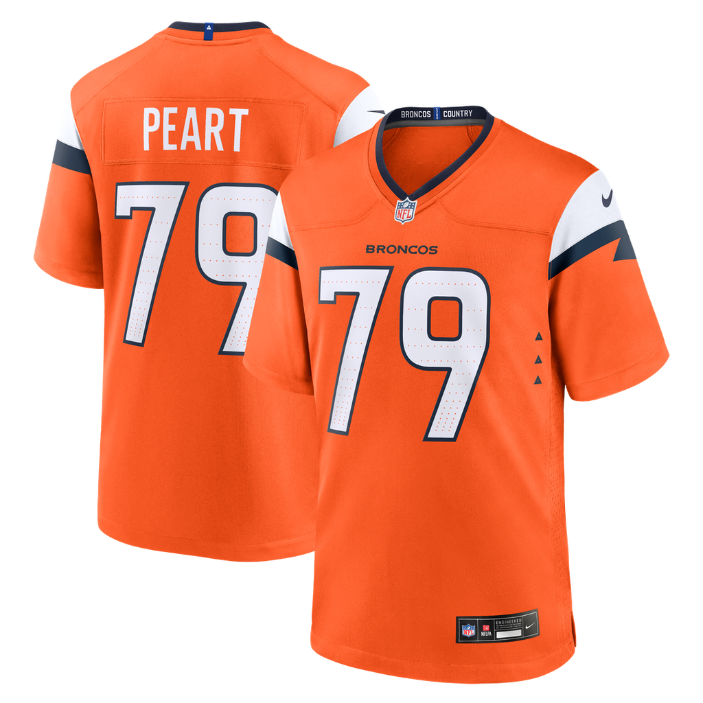 Denver Broncos Matt Peart Nike Orange Team Game Jersey product image 1, provided for visual reference and product detail