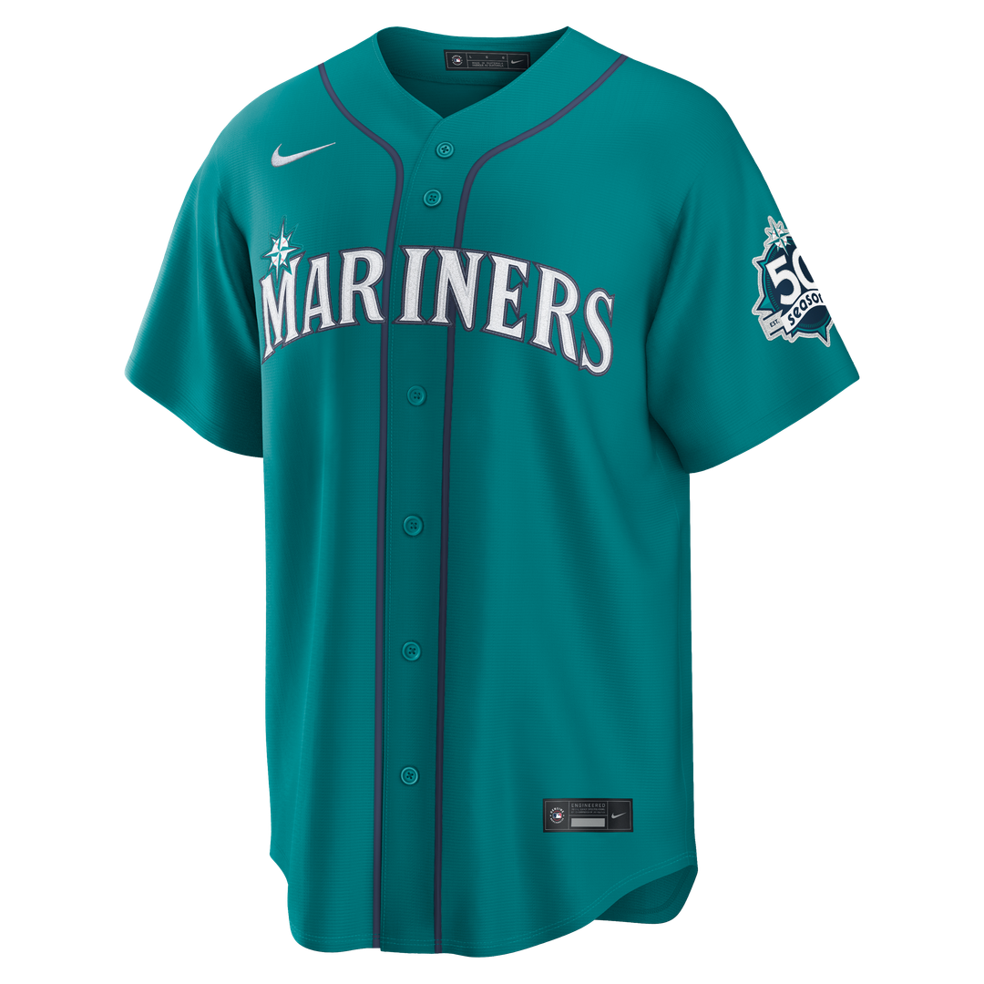 Seattle Mariners Julio Rodríguez Nike Teal Alternate Stadium 50th Season Patch Jersey product image 2, provided for visual
