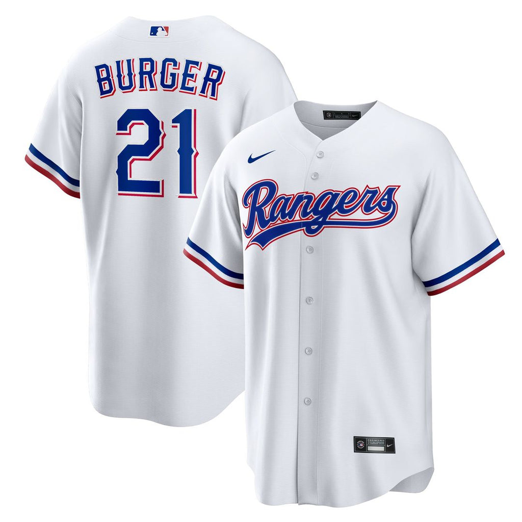 Texas Rangers Jake Burger Nike White Home Replica Jersey product image 1, provided for visual reference and product detail