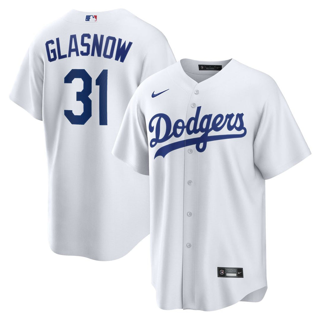 Los Angeles Dodgers Tyler Glasnow Nike White Home Replica Jersey product image 1, provided for visual reference and product