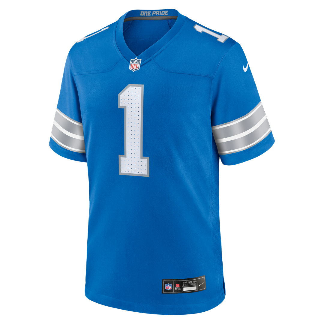 Detroit Lions Number 1 Dad Nike Blue Game Jersey product image 2, provided for visual reference and product detail review