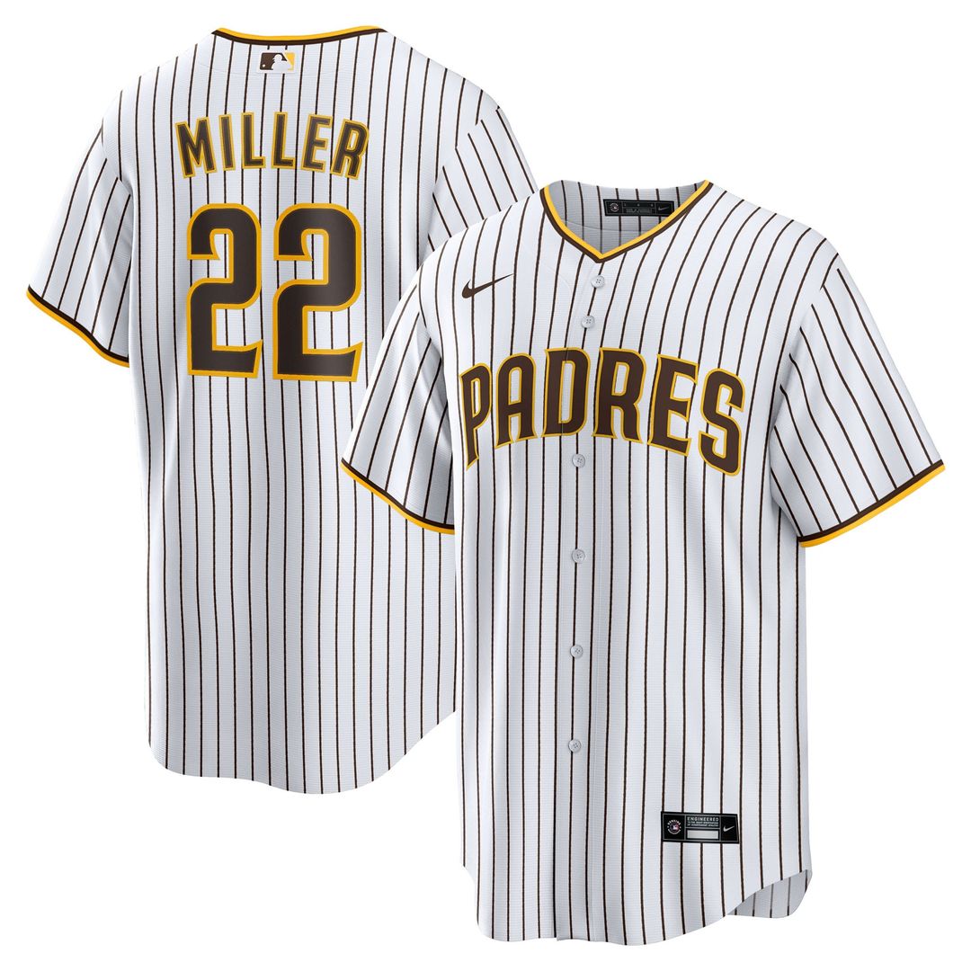 San Diego Padres Mason Miller Nike White Home Replica Jersey product image 1, provided for visual reference and product