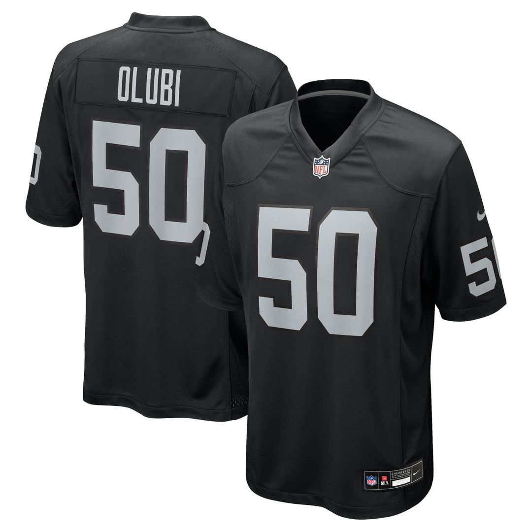 Las Vegas Raiders Segun Olubi Nike Black Team Game Jersey product image 1, provided for visual reference and product detail