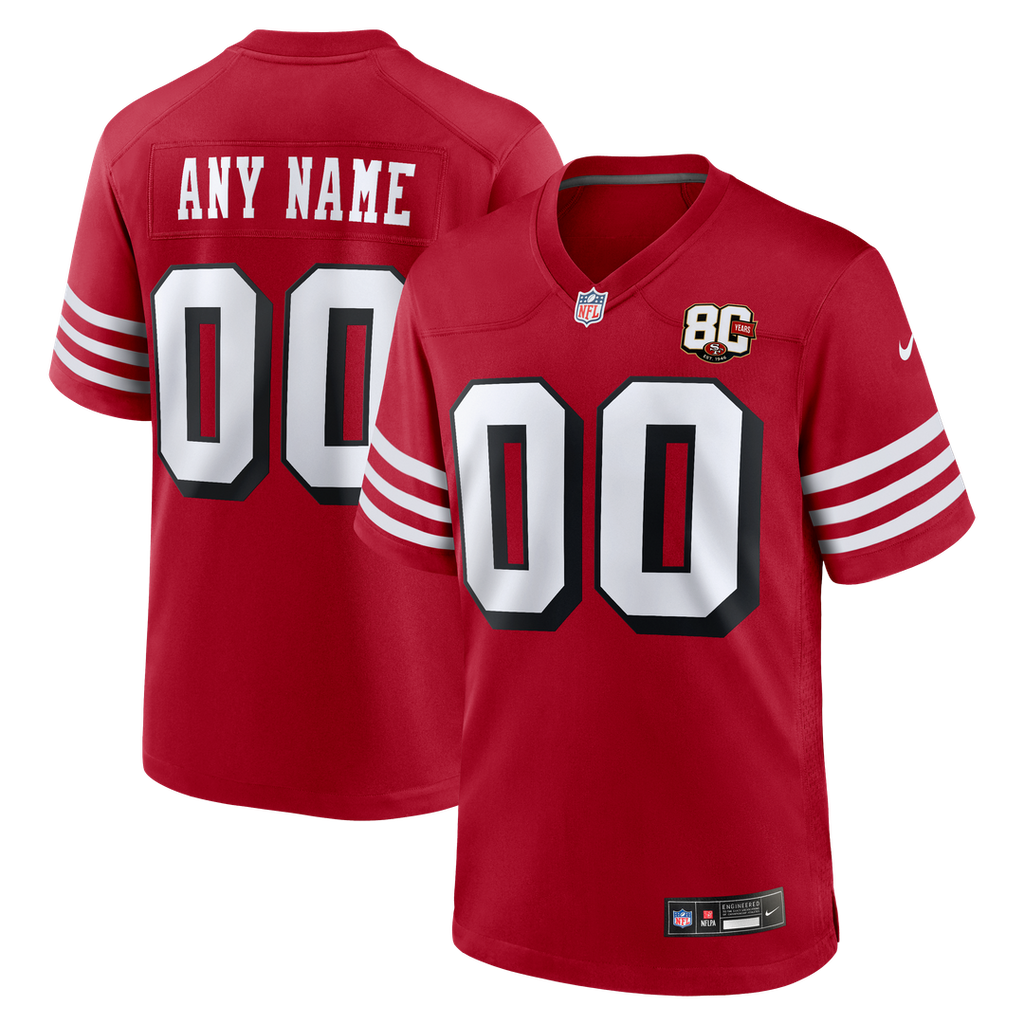 San Francisco 49ers Nike Scarlet 80th Anniversary Alternate Custom Game Jersey product image 1, provided for visual
