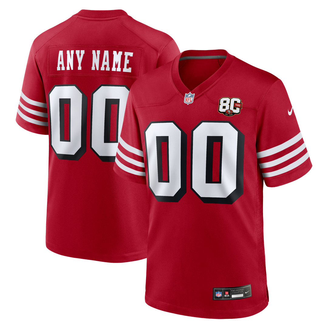 San Francisco 49ers Nike Scarlet 80th Anniversary Alternate Custom Game Jersey product image 1, provided for visual