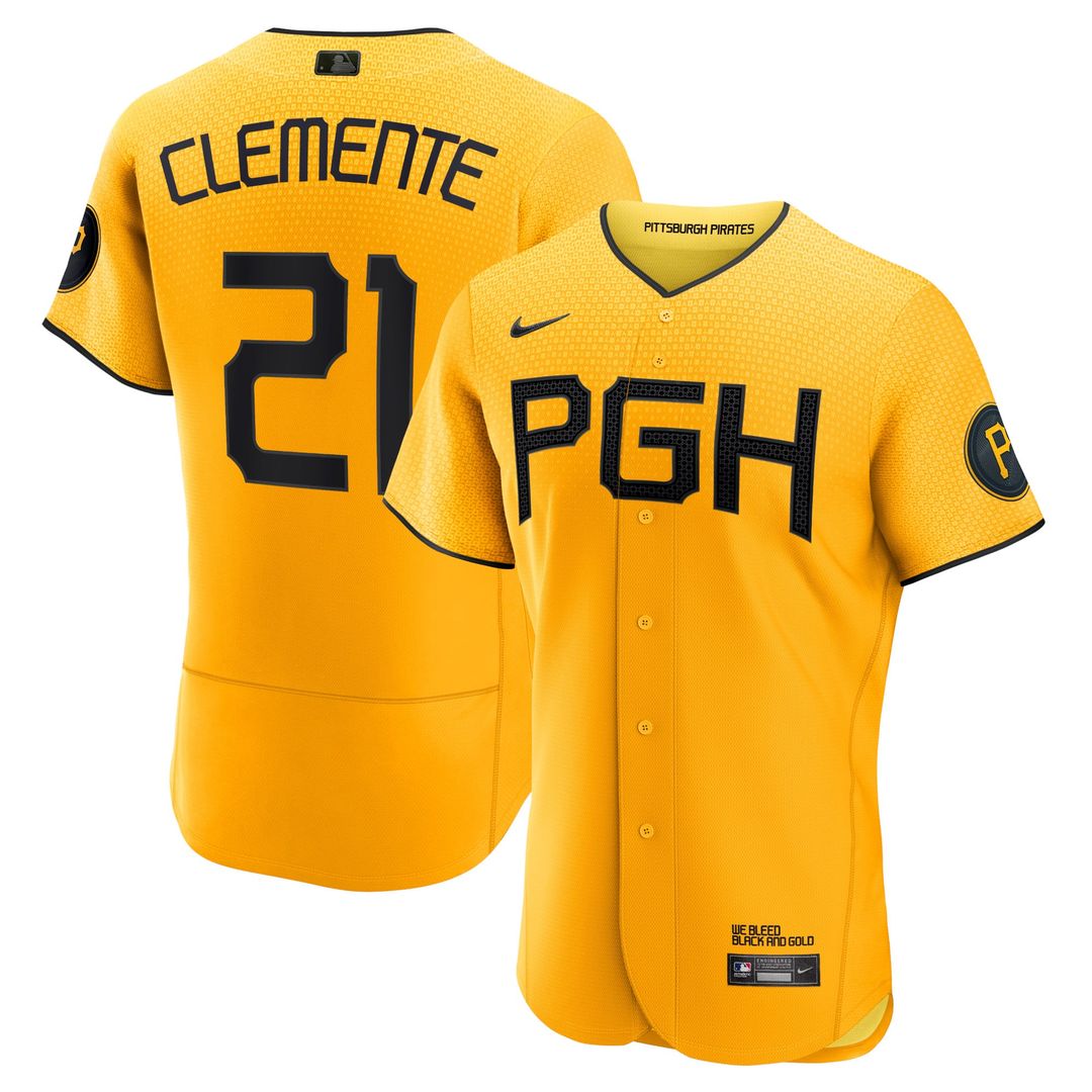 Pittsburgh Pirates Roberto Clemente Nike Gold City Connect Authentic Player Jersey product image 1, provided for visual