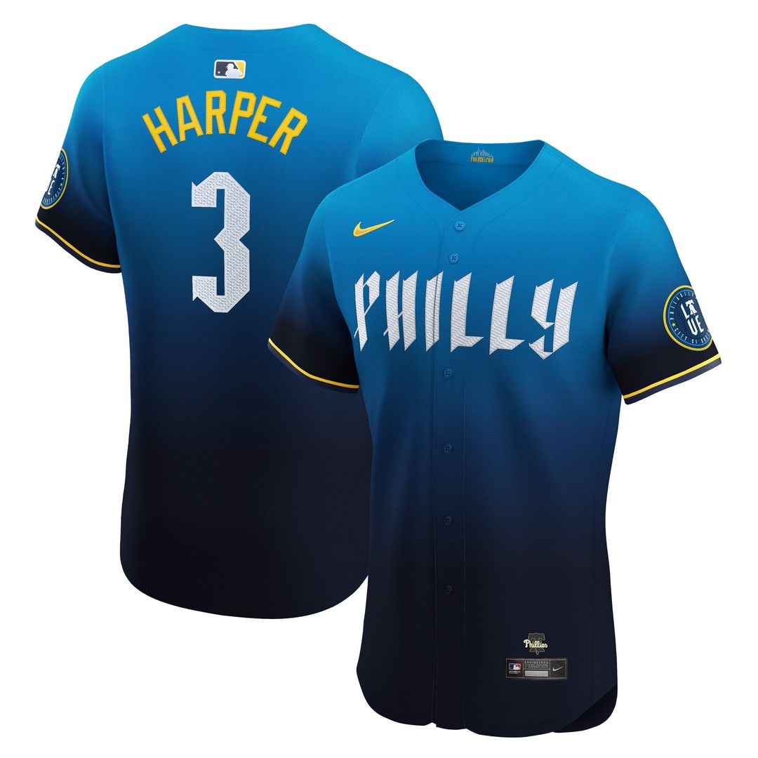 Philadelphia Phillies Bryce Harper Nike Navy City Connect Elite Jersey product image 1, provided for visual reference and