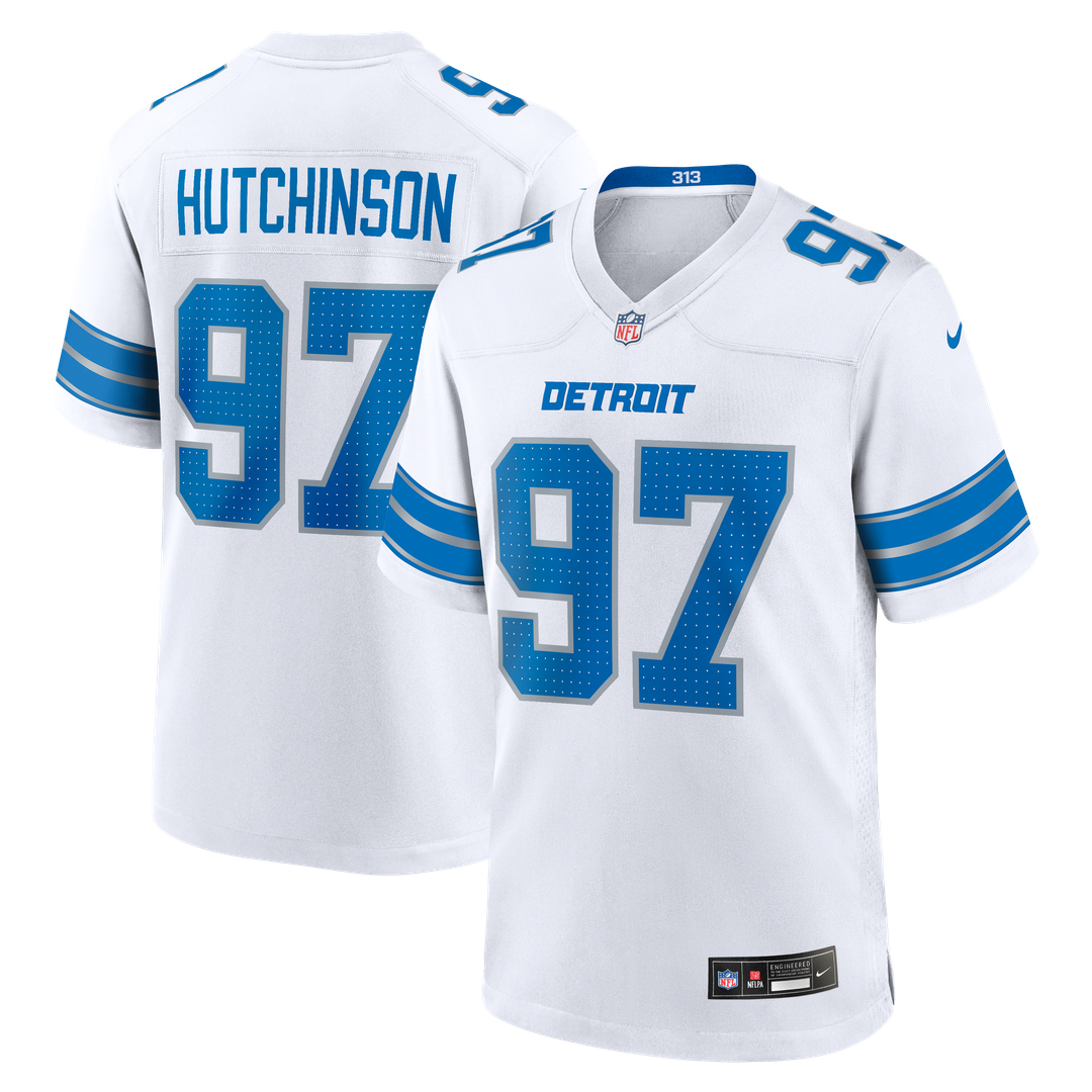 Detroit Lions Aidan Hutchinson Nike White Game Jersey product image 1, provided for visual reference and product detail