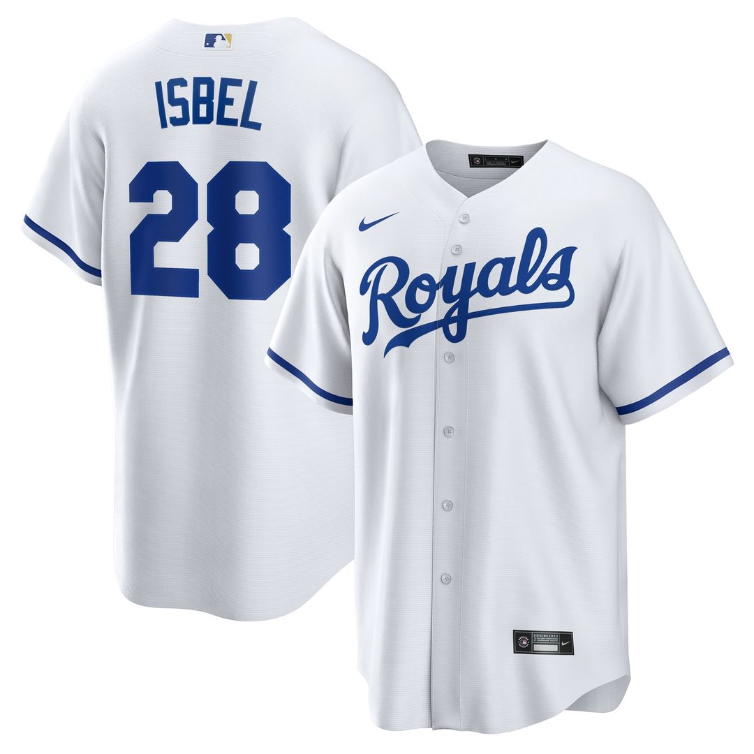 Kansas City Royals Kyle Isbel Nike White Home Replica Jersey product image 1, provided for visual reference and product