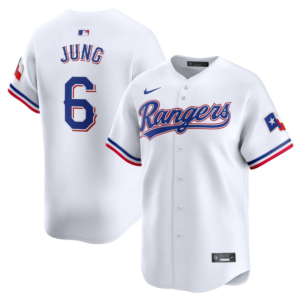 Texas Rangers Josh Jung Nike White Home Limited Player Jersey product image 1, provided for visual reference and product