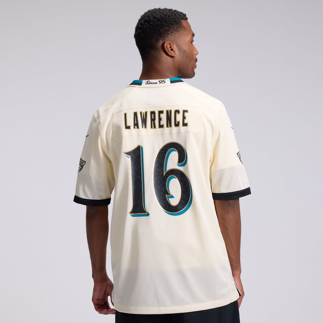 Jacksonville Jaguars Trevor Lawrence Nike Natural 2026 Rivalries Collection Game Jersey product image 3, provided for visual