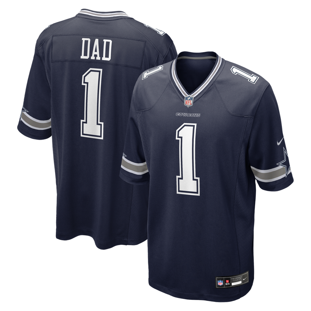 Dallas Cowboys Number 1 Dad Nike Navy Game Jersey product image 1, provided for visual reference and product detail review