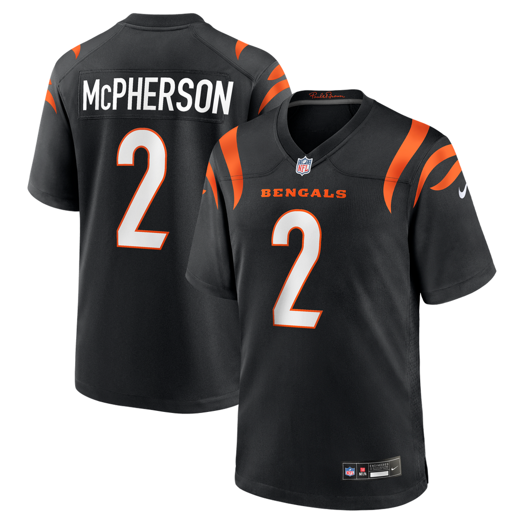 Cincinnati Bengals Evan McPherson Nike Black Game Jersey product image 1, provided for visual reference and product detail