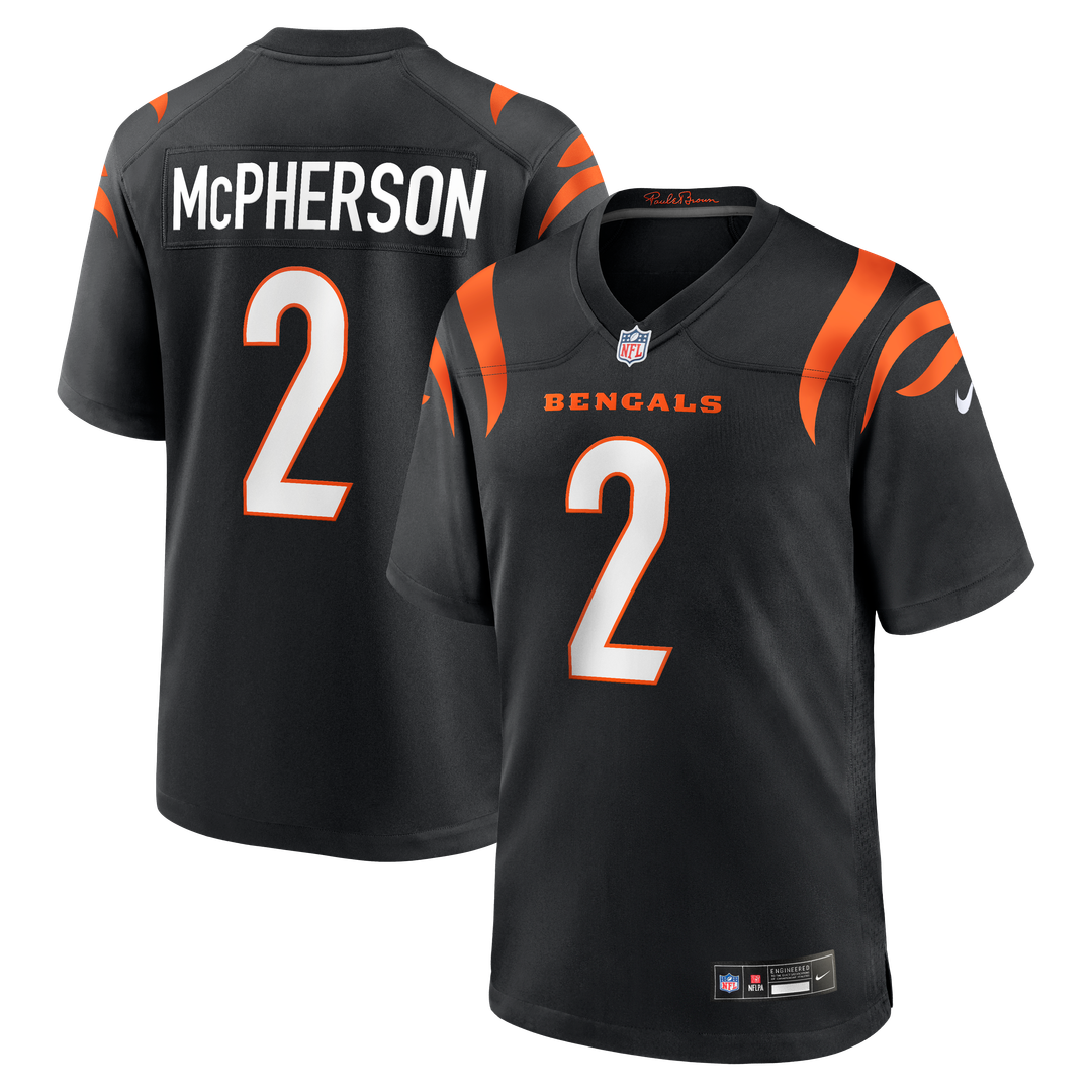 Cincinnati Bengals Evan McPherson Nike Black Game Jersey product image 1, provided for visual reference and product detail
