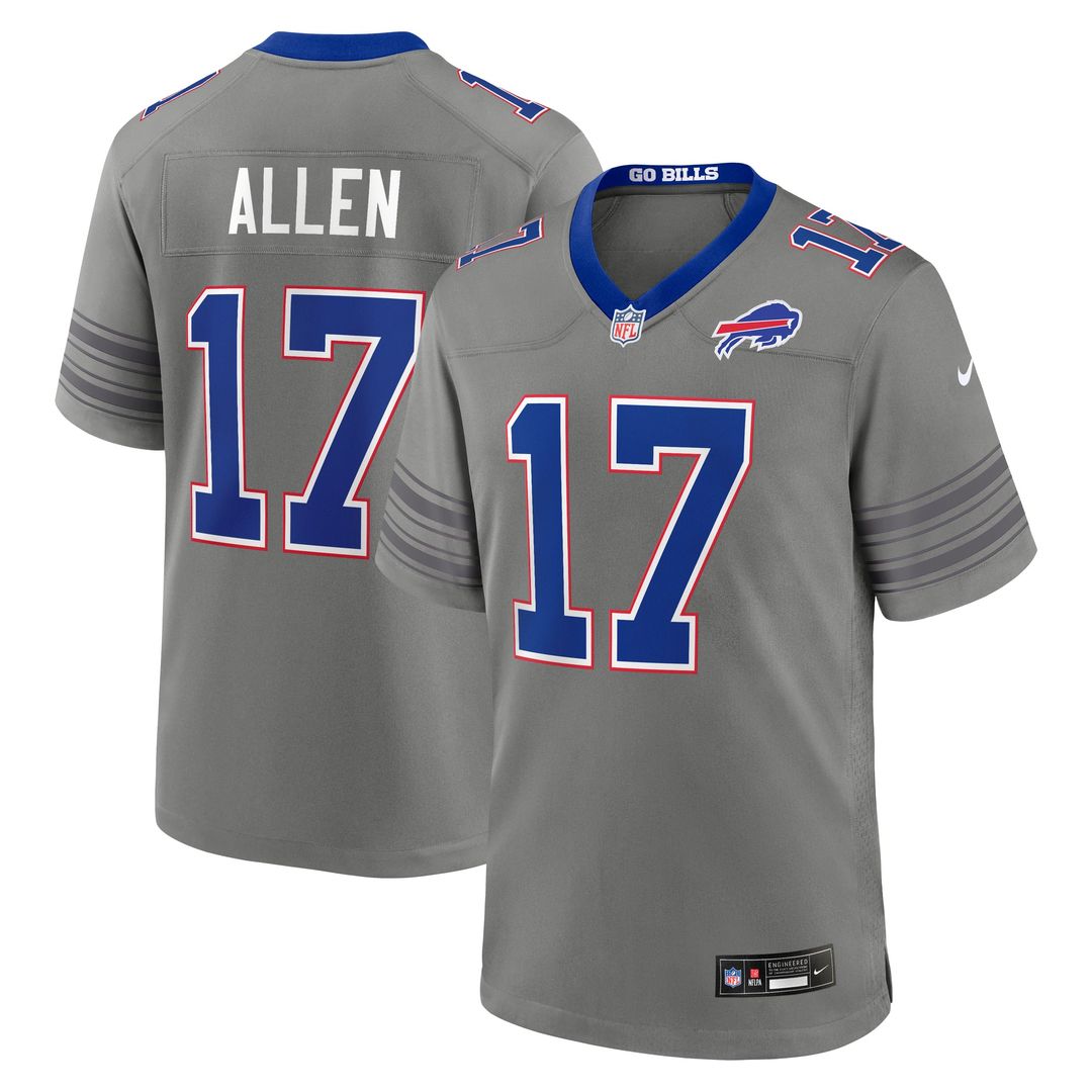 Buffalo Bills Josh Allen Nike Gray Nickel City Game Jersey product image 1, provided for visual reference and product detail