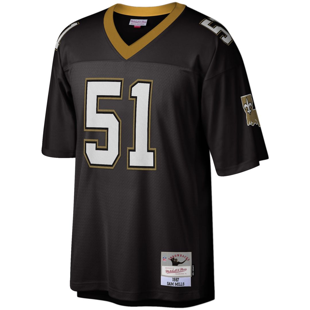 New Orleans Saints Sam Mills Mitchell & Ness Black Legacy Replica Jersey product image 2, provided for visual reference and