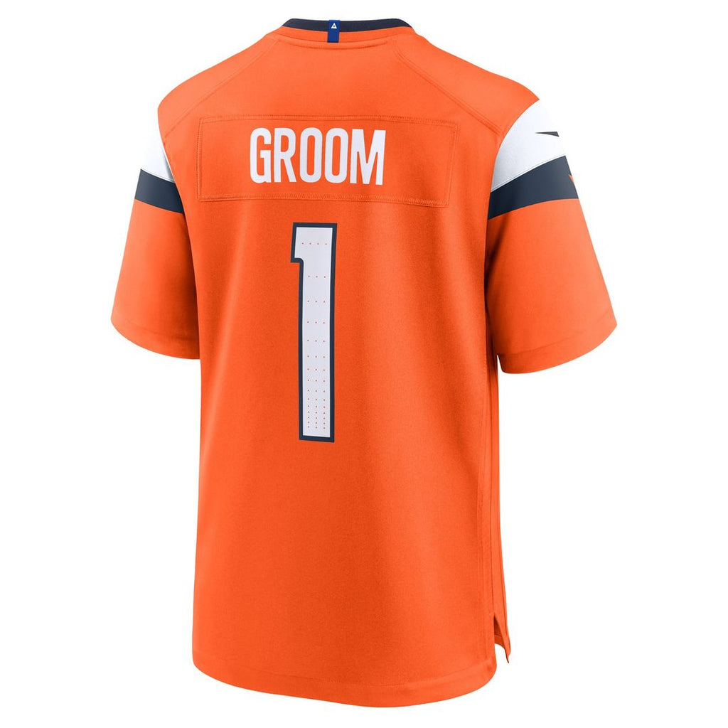 Denver Broncos Number 1 Groom Nike Orange Game Jersey product image 3, provided for visual reference and product detail