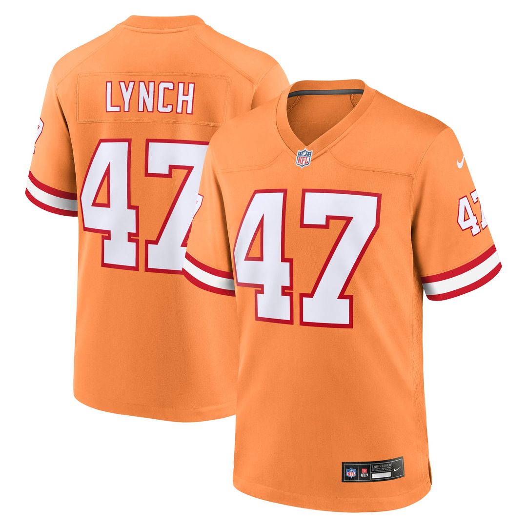 Tampa Bay Buccaneers John Lynch Nike Orange Throwback Game Jersey product image 1, provided for visual reference and product