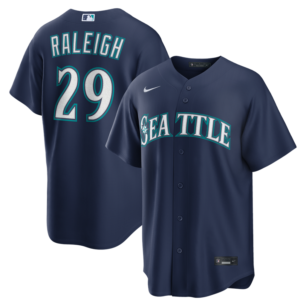 Seattle Mariners Cal Raleigh Nike Navy Road Replica Jersey product image 1, provided for visual reference and product detail
