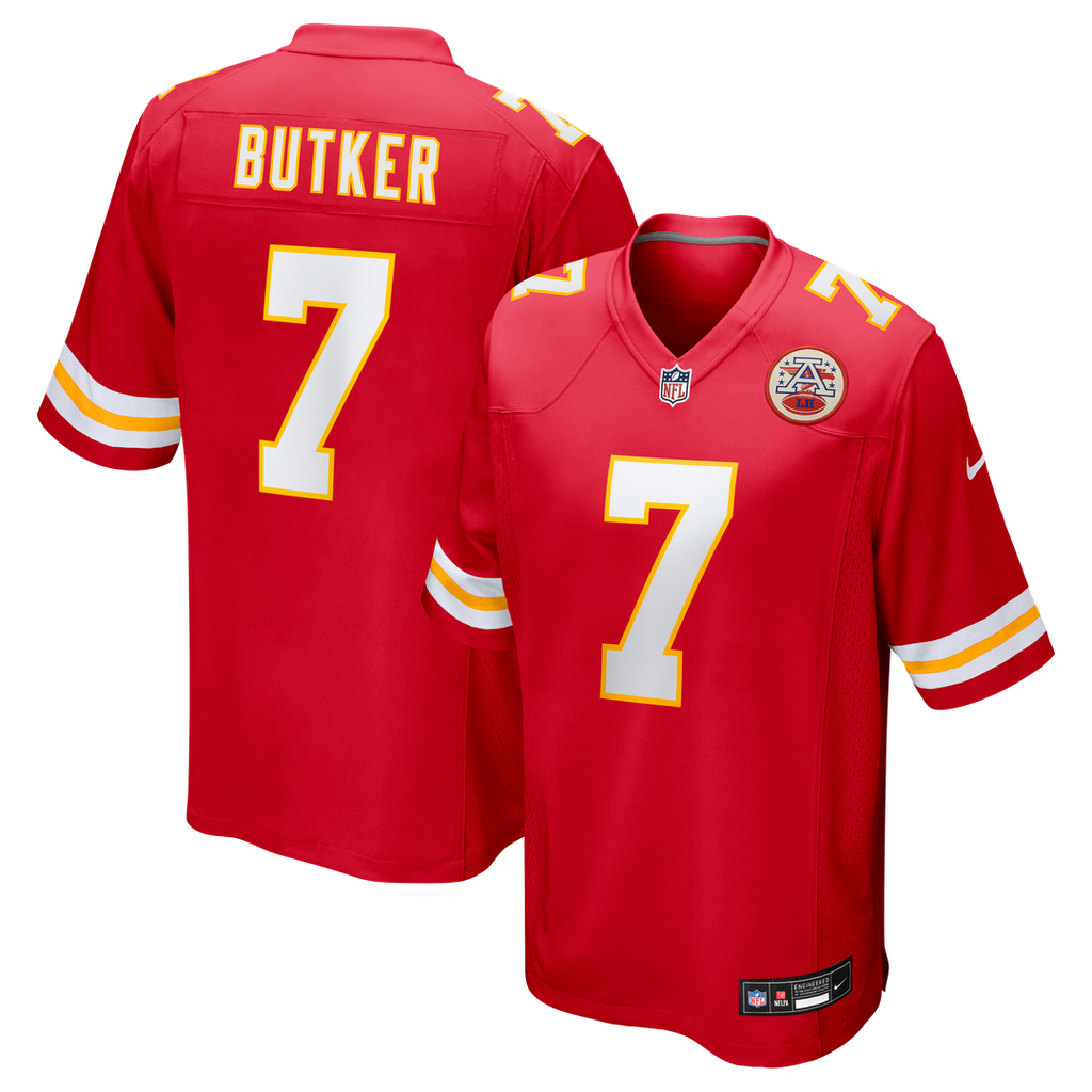 Kansas City Chiefs Harrison Butker Nike Red Game Jersey product image 1, provided for visual reference and product detail