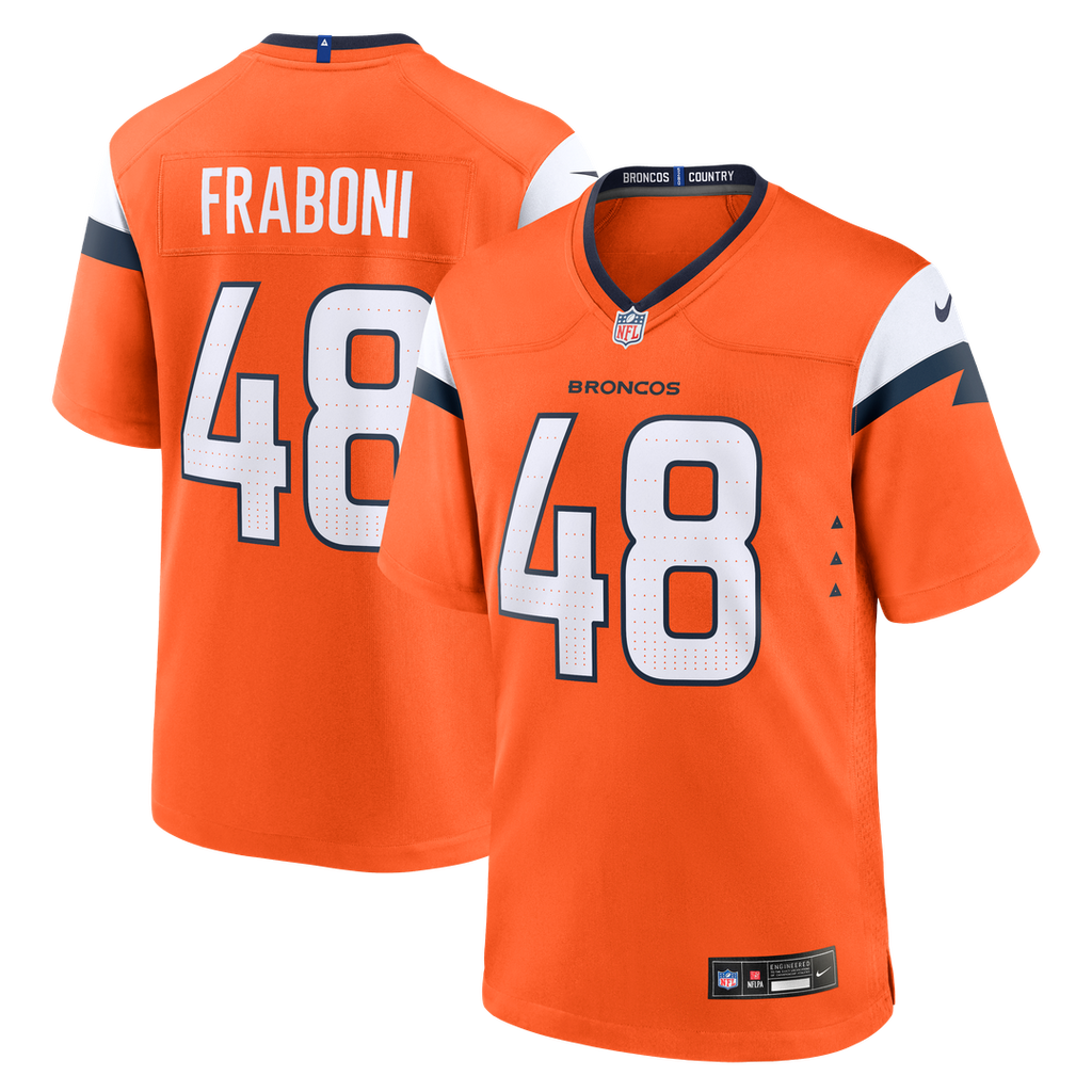 Denver Broncos Mitchell Fraboni Nike Orange Team Game Jersey product image 1, provided for visual reference and product